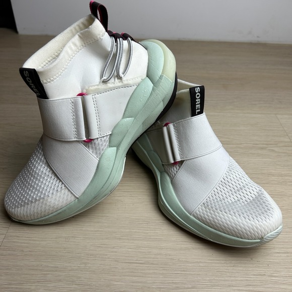 Sorel Shoes - Sorel Kinetic Impact Womens 6 White Seafoam Mint Green Strap Mid Sneakers NL4818